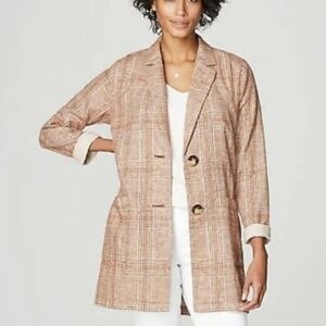 J. Jill Harper Relaxed Jacket Blazer Linen Cotton Henna Plaid